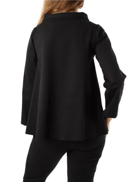 BLUSA CON SCOLLO ALTO E TASCHE DONNA NERO