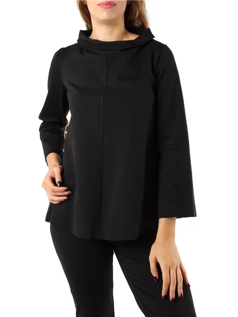 BLUSA CON SCOLLO ALTO E TASCHE DONNA NERO