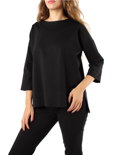 BLUSA GIROCOLLO CON SPACCHI LATERALI DONNA NERO