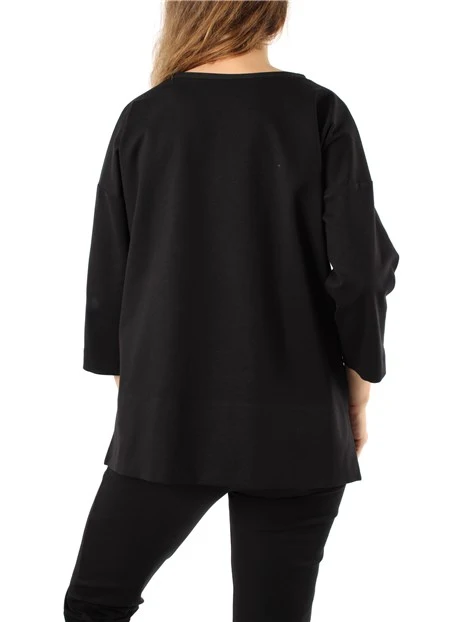 BLUSA GIROCOLLO CON SPACCHI LATERALI DONNA NERO