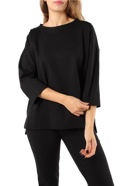 BLUSA GIROCOLLO CON SPACCHI LATERALI DONNA NERO