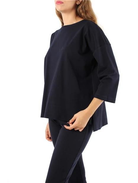 BLUSA GIROCOLLO CON SPACCHI LATERALI DONNA BLU NAVY