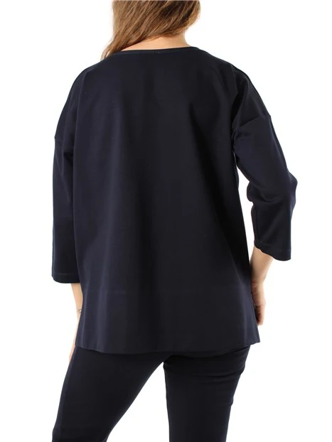 BLUSA GIROCOLLO CON SPACCHI LATERALI DONNA BLU NAVY