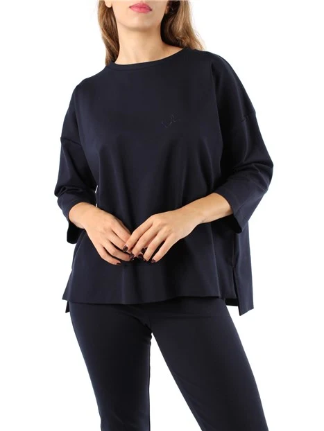 BLUSA GIROCOLLO CON SPACCHI LATERALI DONNA BLU NAVY