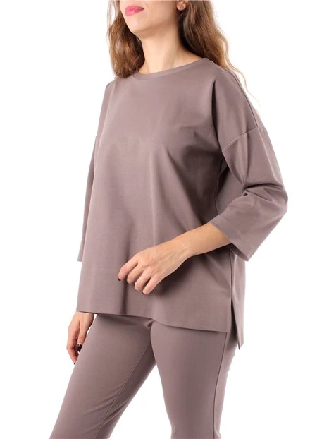 BLUSA GIROCOLLO CON SPACCHI LATERALI DONNA TORTORA