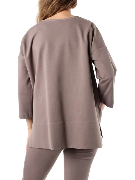 BLUSA GIROCOLLO CON SPACCHI LATERALI DONNA TORTORA