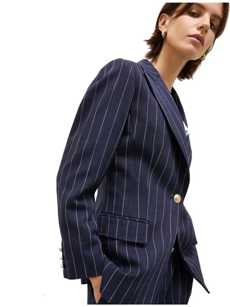 GIACCA BLAZER MONOPETTO GESSATO DONNA BLU