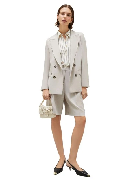 GIACCA BLAZER MONOPETTO IN TELA DI LINO DONNA BEIGE