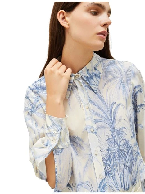 CAMICIA A FANTASIA IN PURA SETA DONNA AZZURRO