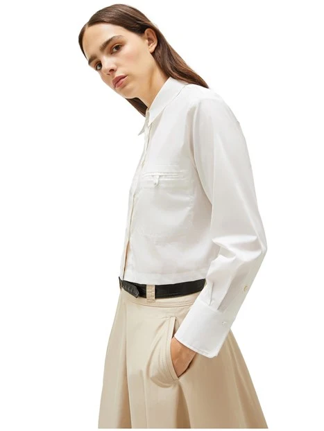 CAMICIA CROP IN POPELINE DI COTONE DONNA BIANCO