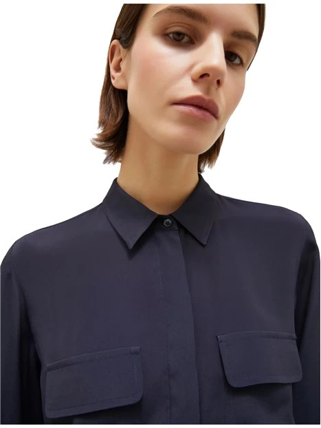 CAMICIA IN CREPE DE CHINE MISTO SETA DONNA BLU