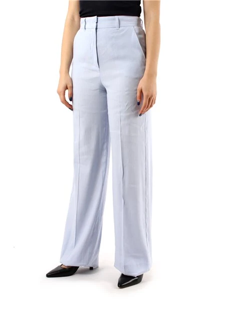 PANTALONI PALAZZO IN MISTO LINO DONNA AZZURRO