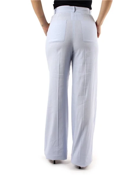 PANTALONI PALAZZO IN MISTO LINO DONNA AZZURRO