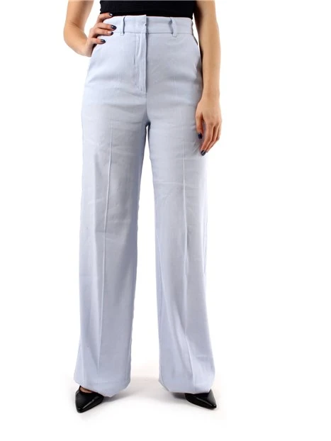 PANTALONI PALAZZO IN MISTO LINO DONNA AZZURRO