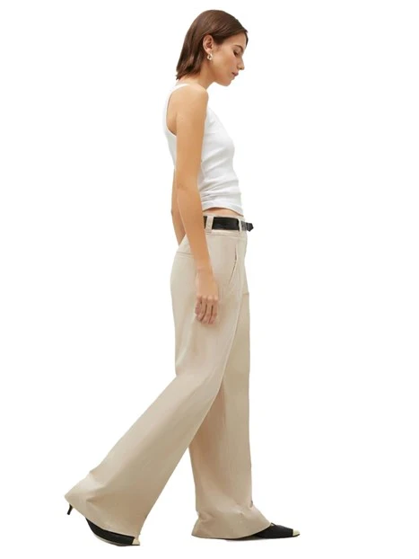 PANTALONI PALAZZO CON CINTURA DONNA BEIGE