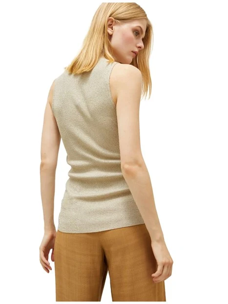 TOP IN MISTO LAMÈ DONNA BEIGE