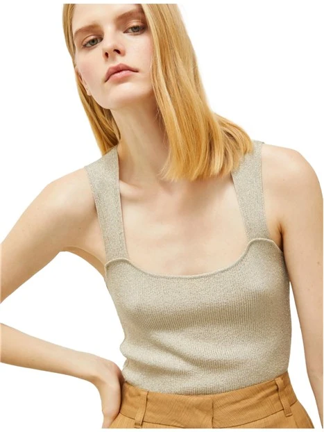 TOP IN MISTO LAMÈ DONNA BEIGE