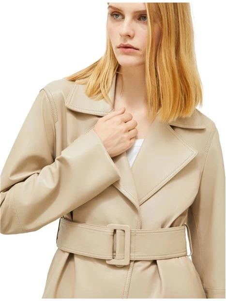 TRENCH IN PELLE CON CINTURA DONNA BEIGE