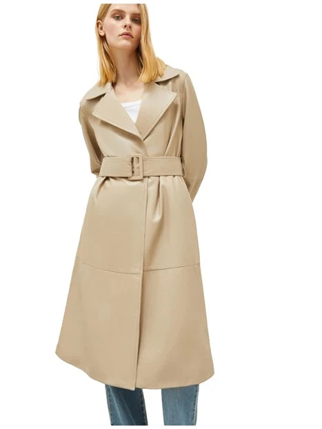 TRENCH IN PELLE CON CINTURA DONNA BEIGE