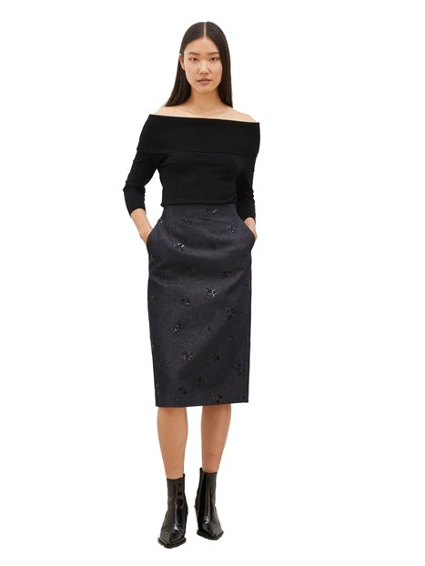 GONNA LUNGA CON PAILLETTES RICAMATE DONNA NERO