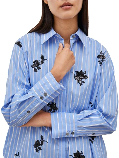 CAMICIA CON PAILLETTES A CONTRASTO DONNA AZZURRO