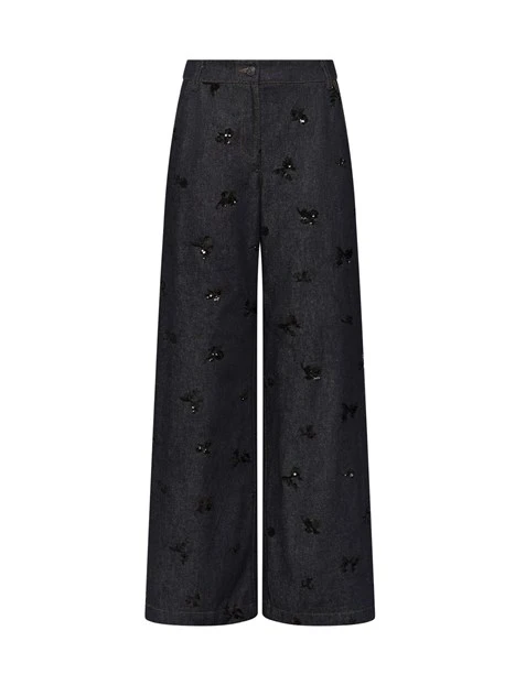 JEANS PALAZZO CON PAILLETTES RICAMATE DONNA NERO