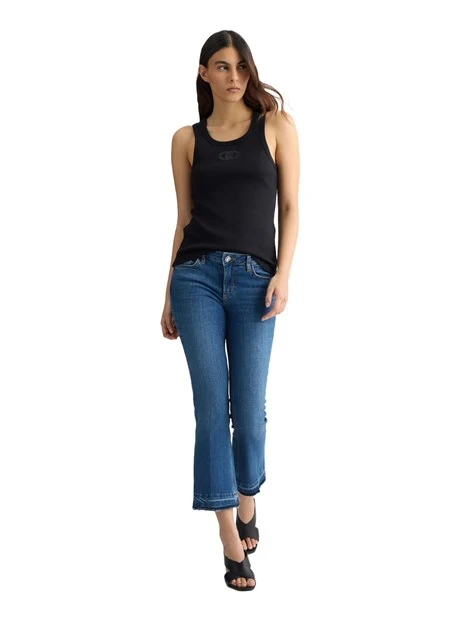 JEANS CROPPED CON ORLO SFRANGIATO DONNA BLU