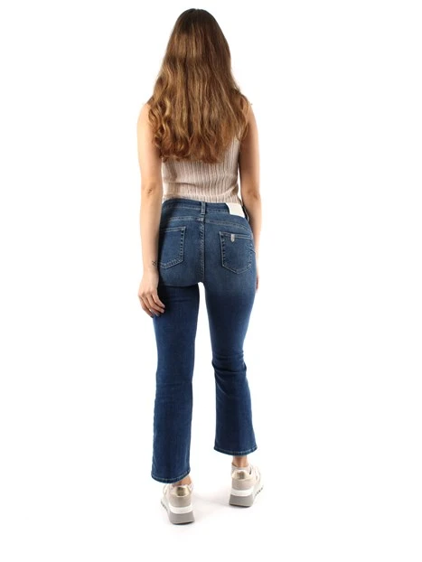 JEANS CROPPED A TROMBETTA CON BOTTONI GIOIELLO DONNA BLU