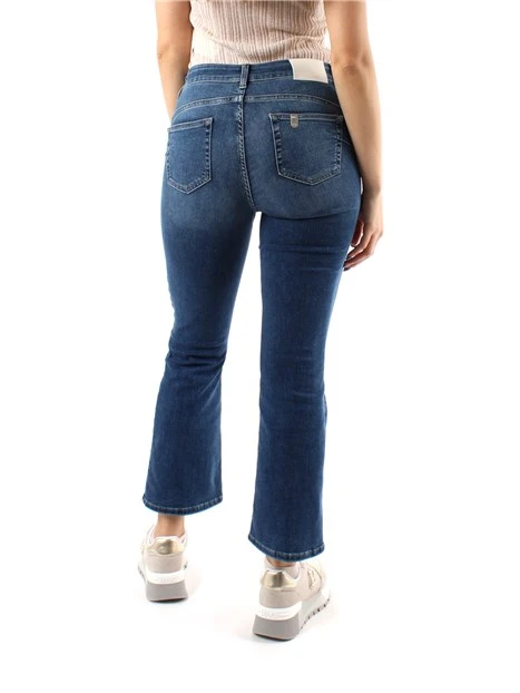 JEANS CROPPED A TROMBETTA CON BOTTONI GIOIELLO DONNA BLU