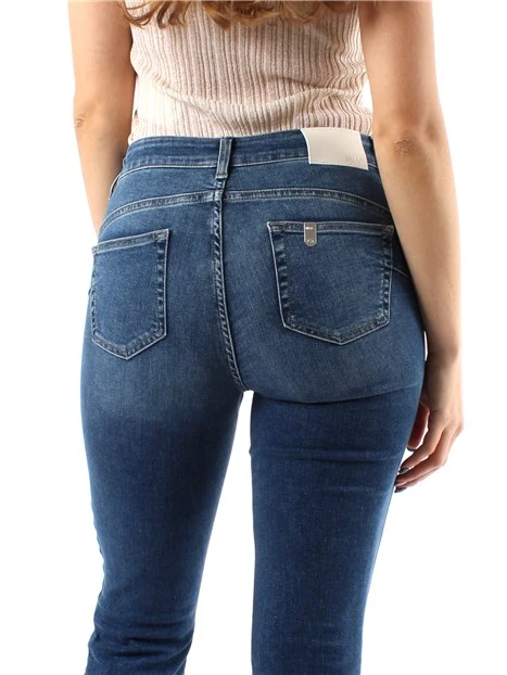 JEANS CROPPED A TROMBETTA CON BOTTONI GIOIELLO DONNA BLU