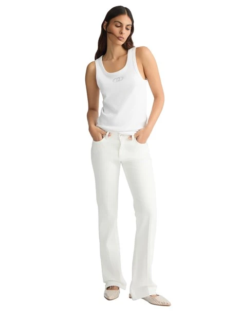 JEANS A ZAMPA CON LOGO STRASS DONNA BIANCO