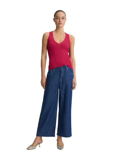 JEANS CROPPED FLARE CON COULISSE IN VITA DONNA BLU