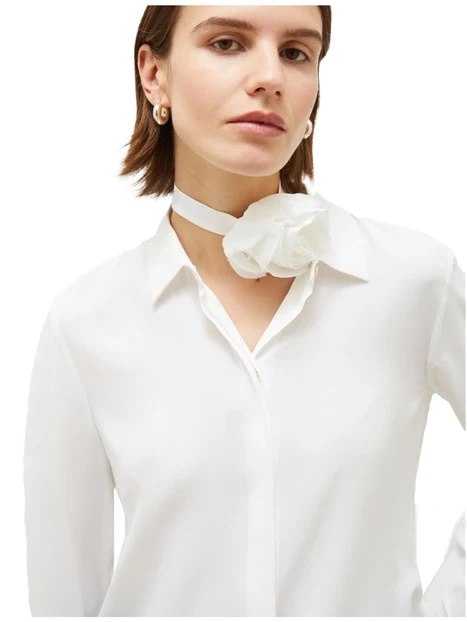 CAMICIA IN CRÊPE CON FIORE DONNA BIANCO