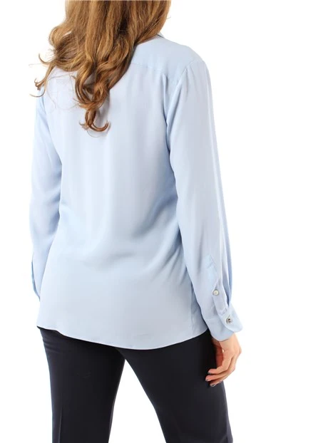 CAMICIA IN CRÊPE CON FIORE DONNA AZZURRO