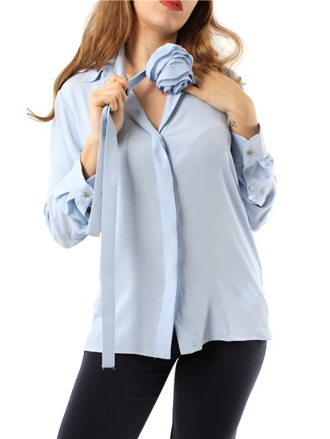 CAMICIA IN CRÊPE CON FIORE DONNA AZZURRO