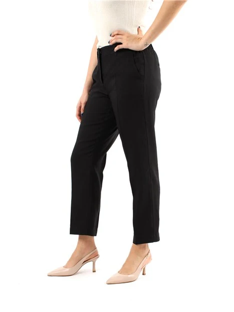 PANTALONI CHINO IN MISTO LINO DONNA NERO