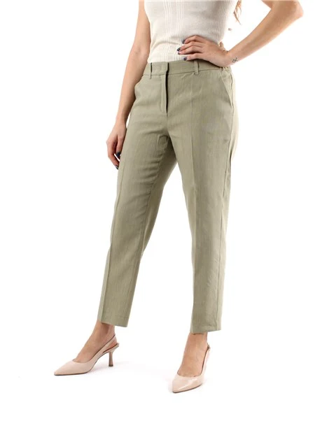 PANTALONI CHINO IN MISTO LINO DONNA VERDE