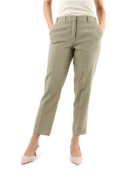 PANTALONI CHINO IN MISTO LINO DONNA VERDE