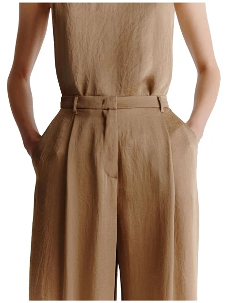 PANTALONI PALAZZO IN TWILL DONNA BEIGE