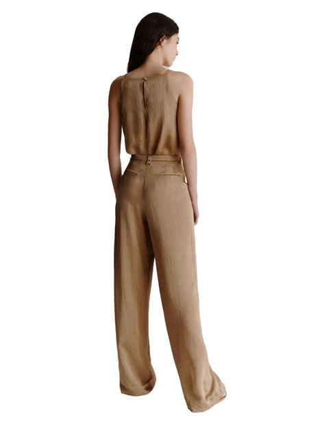 PANTALONI PALAZZO IN TWILL DONNA BEIGE