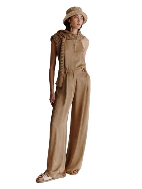 PANTALONI PALAZZO IN TWILL DONNA BEIGE