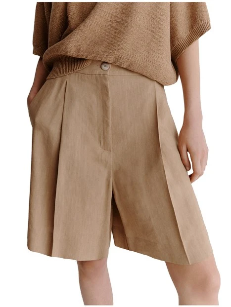 SHORTS MONOCHROME IN MISTO LINO DONNA BEIGE