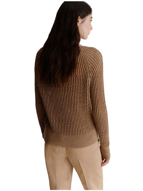 MAGLIA SCOLLO A V DONNA BEIGE