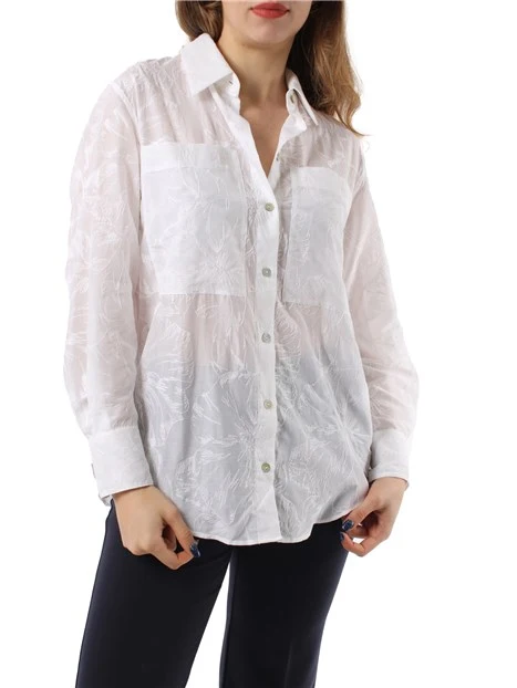 CAMICIA RICAMATA IN MUSSOLA DI COTONE DONNA BIANCO