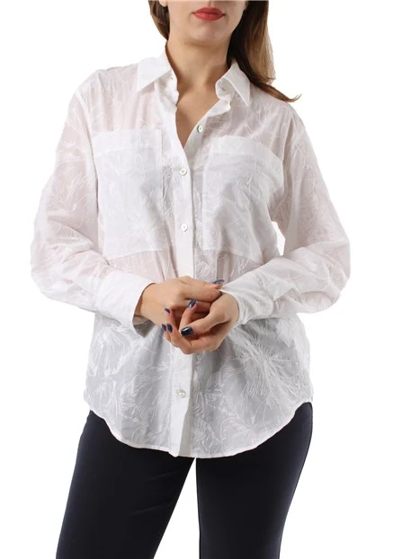 CAMICIA RICAMATA IN MUSSOLA DI COTONE DONNA BIANCO