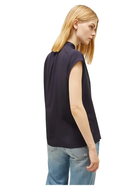 BLUSA IN MISTO SETA CON SCOLLO A V DONNA BLU