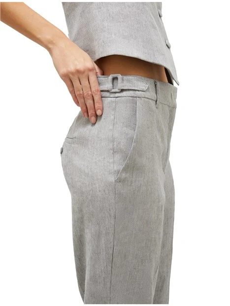 PANTALONI CHINO IN TELA DIAGONALE DI LINO E COTONE DONNA GRIGIO