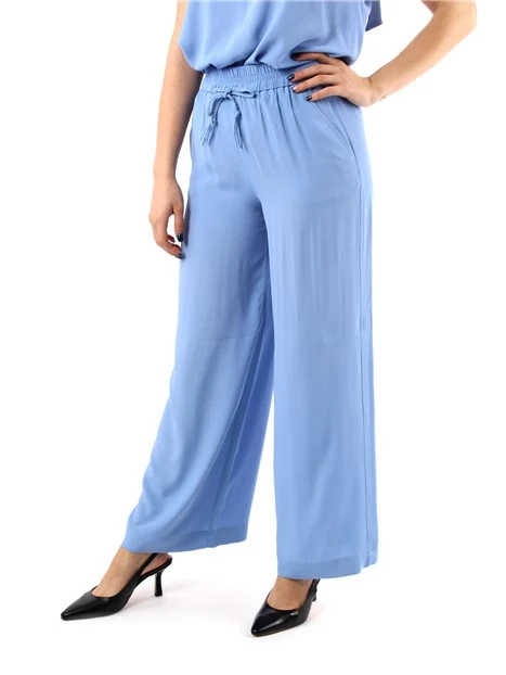 PANTALONI PALAZZO IN CRÊPE OCN COULISSE IN VITA DONNA CELESTE