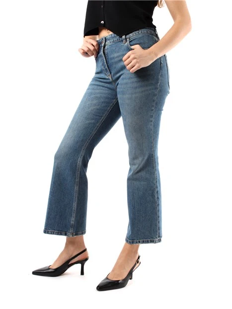 JEANS CROPPED A TROMBETTA IN DENIM STRETCH DONNA BLU