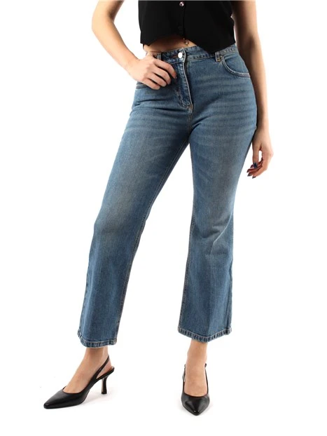 JEANS CROPPED A TROMBETTA IN DENIM STRETCH DONNA BLU